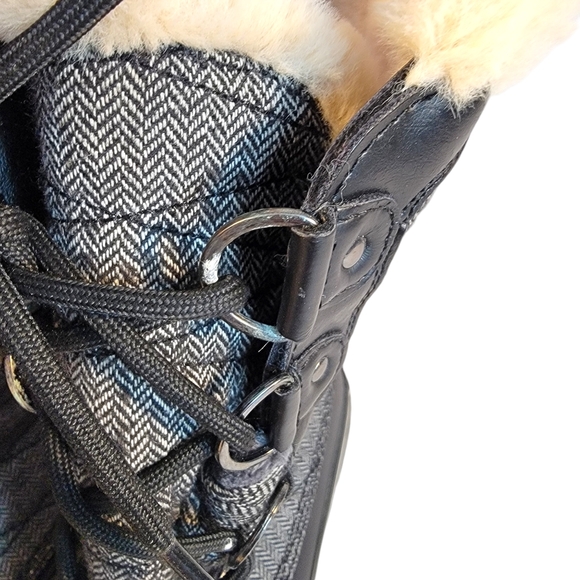 JBU by Jambu Black Herringbone Lorna Encore Faux Fur Tall Lace Up Snow Boot 6.5 - Picture 7 of 10